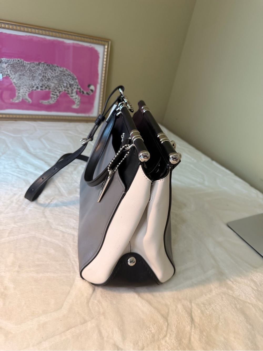 Coach Grace Colorblock Leather Satchel in Black, Gray & White - Picture 15 of 16
